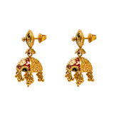 22K Yellow Gold Necklace & Jhumki Earrings Set W/ Meenakari Hand Paint & Beaded Filigree |  22K Yellow Gold Necklace & Jhumki Earrings Set W/ Meenakari Hand Paint & Beaded Filigree...