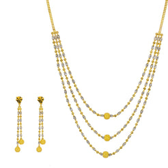 22K Multi Tone Gold Necklace & Earrings Set W/ Swirl Bicone & Ball Beads