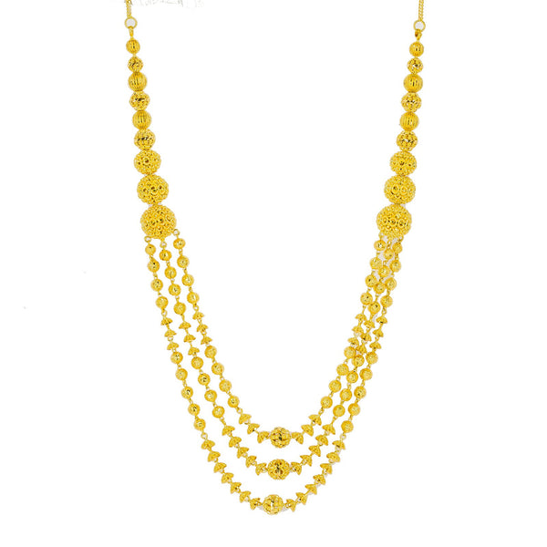 22K Yellow Gold Necklace & Jhumki Drop Earrings Set W/ Gold Balls & Cap Accents |  22K Yellow Gold Necklace & Jhumki Drop Earrings Set W/ Gold Balls & Cap Accents for wome...