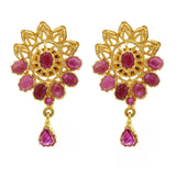 22K Gold Ruby Necklace and Earrings Set | 