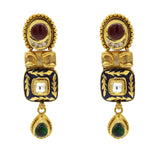 22K Gold Ruby Emerald Kundan Necklace and Earrings Set | 