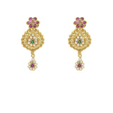 22K Gold Ruby Emerald Kundan Antique Necklace and Earrings Set | 