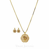 22K Yellow Gold Necklace & Earrings Set W/ Web Pendant & Textured Bead Balls | 22K Yellow Gold Necklace & Earrings Set W/ Web Pendant & Textured Bead Balls for women. B...