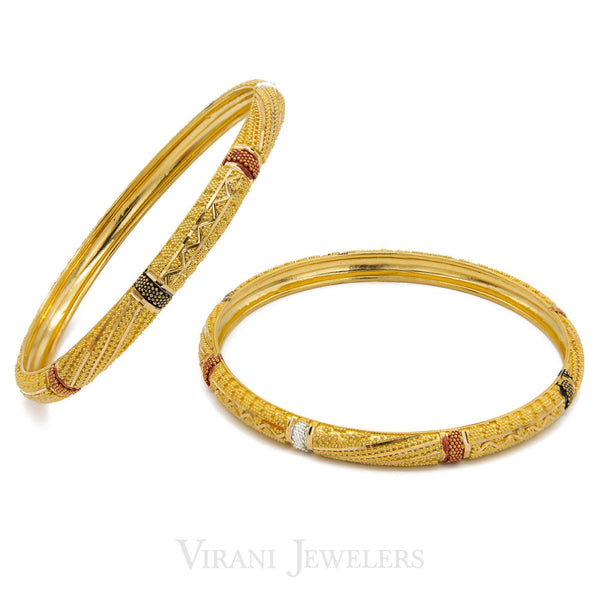 22K Gold Paired Bangles | These finely detailed bangles are crafted in pure 22 karat yellow gold. These adorable style of b...