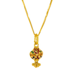 22K Yellow Gold Nugget Pendant W/ Enamel Designs & Flower Decals