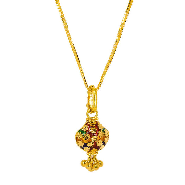 22K Yellow Gold Nugget Pendant W/ Enamel Designs & Flower Decals |  22K Yellow Gold Nugget Pendant W/ Enamel Designs & Flower Decals for women. This dainty 22K ...