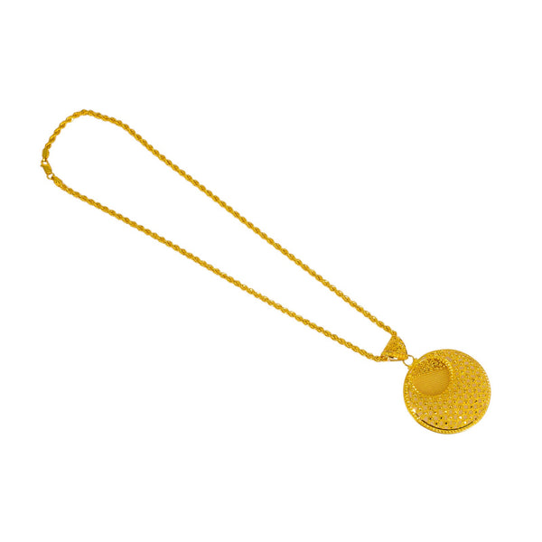22K Yellow Gold Pendant Necklace & Earrings Set W/ Beaded Filigree & Inner Circle Design | 22K Yellow Gold Pendant Necklace & Earrings Set W/ Beaded Filigree & Inner Circle Design ...