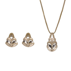 22K White Gold Pendant Necklace & Earrings Set W/ Layered Curve Design