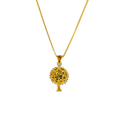 22K Yellow Gold Pendant W/ Enamel Paint & Shield Flower Design