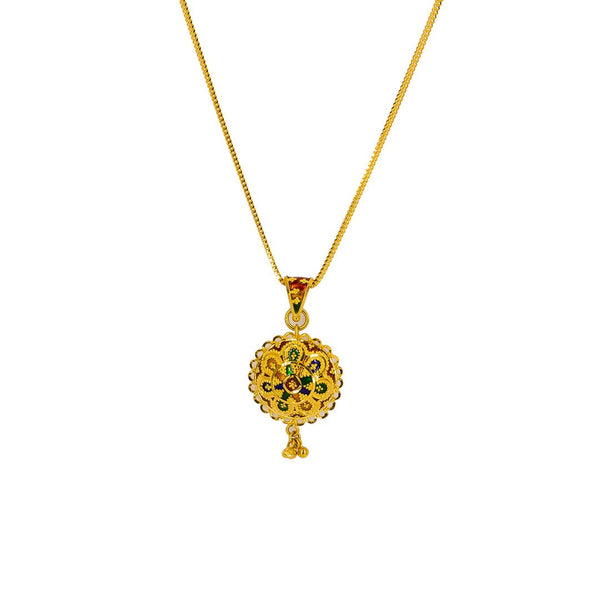 22K Yellow Gold Pendant W/ Enamel Paint & Shield Flower Design |  22K Yellow Gold Pendant W/ Enamel Paint & Shield Flower Design for women. This bright 22K ye...