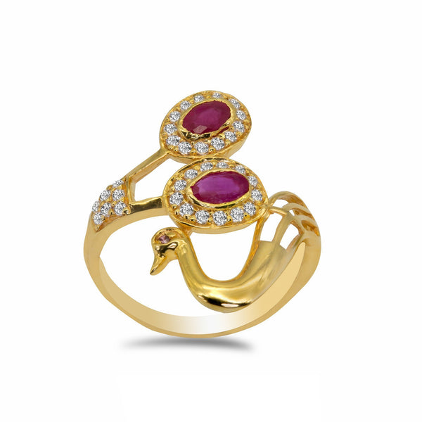 Peacock Ruby Ring Set in 22K Yellow Gold Ring W/Cubic Zirconia Stones | Peacock Ruby Ring Set in 22K Yellow Gold Ring W/Cubic Zirconia Stones for Women. Ring features a ...