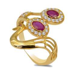 Peacock Ruby Ring Set in 22K Yellow Gold Ring W/Cubic Zirconia Stones