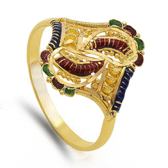 22K Yellow Gold Hand Carved Paisley Enamel Ring