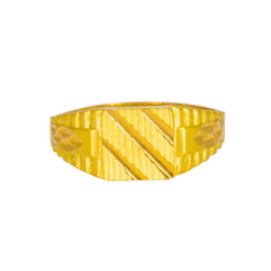 22K Yellow Gold Men's Signet Ring W/ Line Square Face & Ribbed Shank