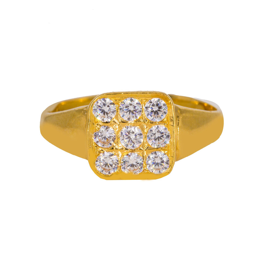 22K Yellow Gold Men's Ring W/ Nine Cubic Zirconia & Smooth Band |  22K Yellow Gold Men's Ring W/ Nine Cubic Zirconia & Smooth Band. This 22K yellow gold men's ...