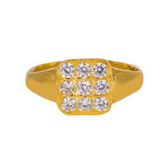 22K Yellow Gold Men's Ring W/ Nine Cubic Zirconia & Smooth Band