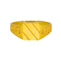 22K Yellow Gold Men's Signet Ring W/ Circle Detailed Band