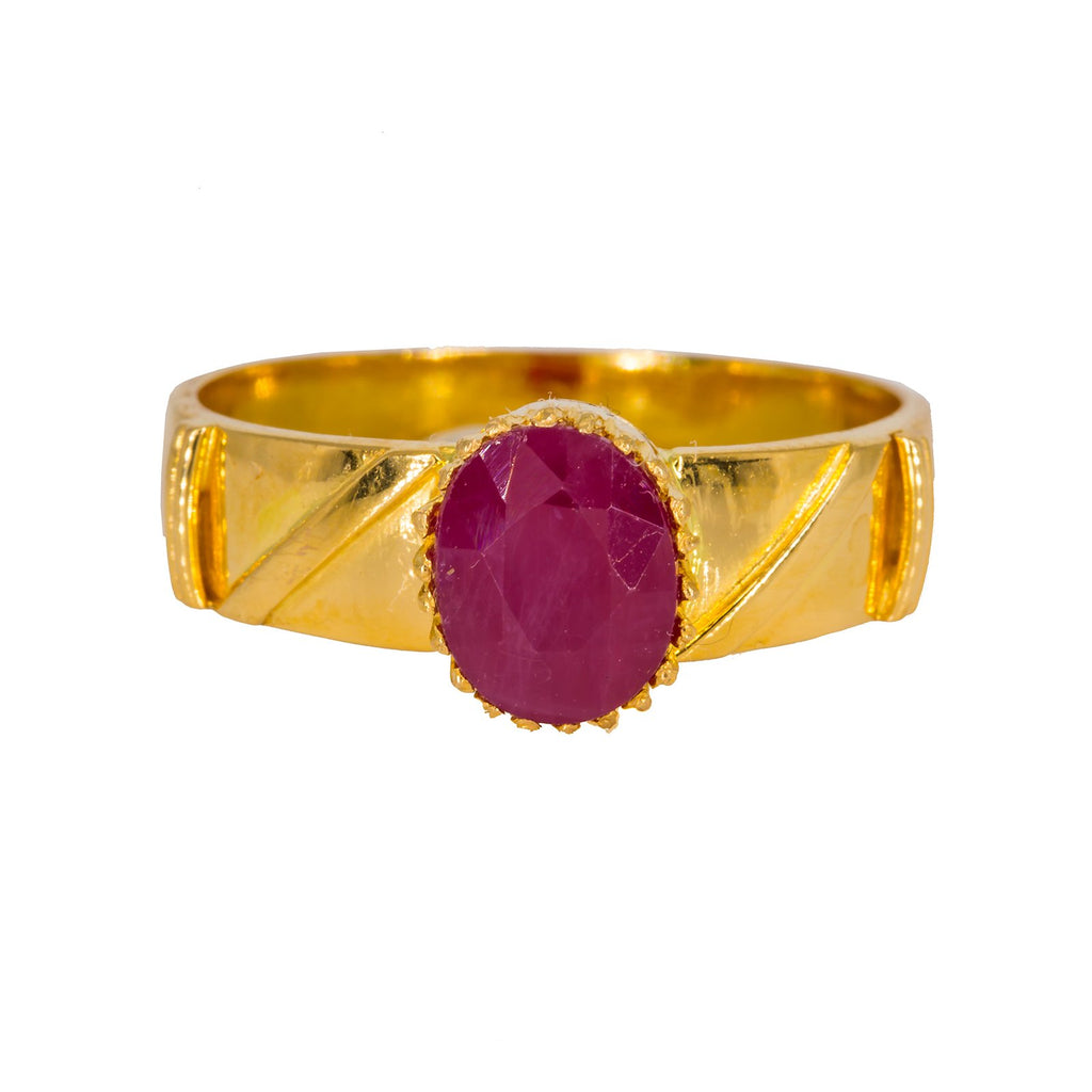 22K Yellow Gold Men's Ring W/ Ruby & Faceted Shank Details |  22K Yellow Gold Men's Ring W/ Ruby & Faceted Shank Details. This classic 22K yellow gold men...
