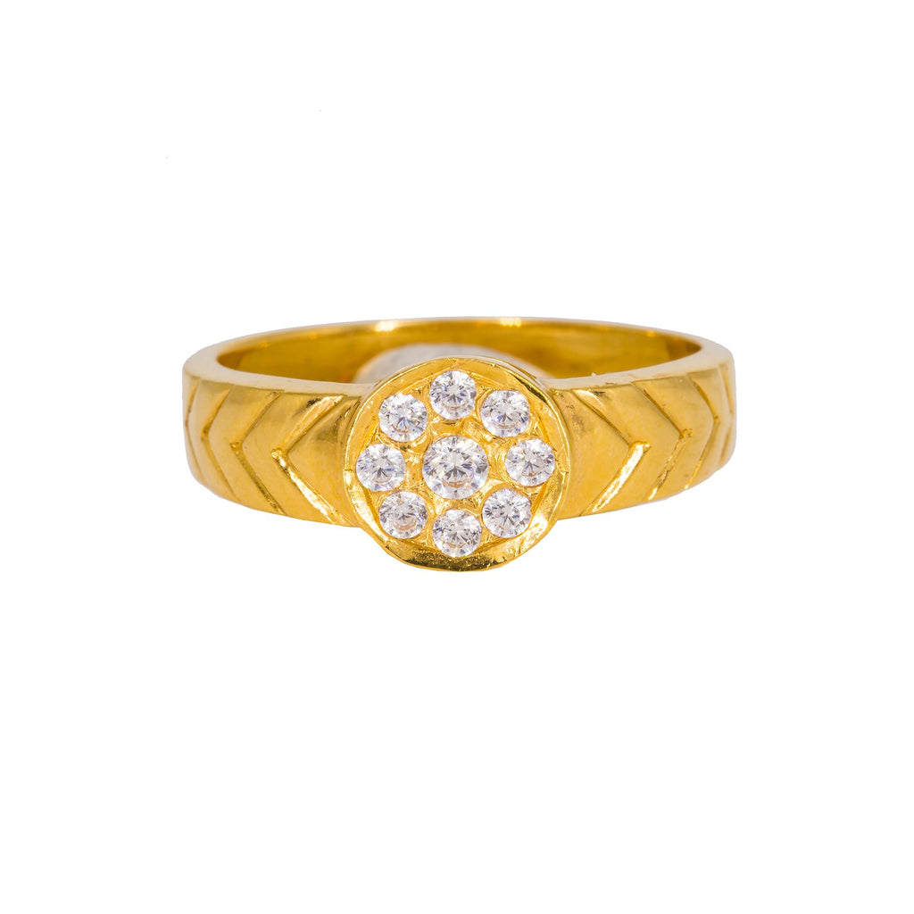 22K Yellow Gold Men's Ring W/ CZ Gems & Arrow Detail Band |  22K Yellow Gold Men's Ring W/ CZ Gems & Arrow Detail Band. This brilliant 22 yellow gold men...