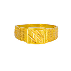 22K Yellow Gold Men's Ring W/ Square Face & Chiseled Accents
