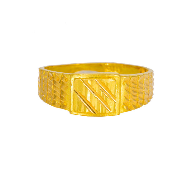 22K Yellow Gold Men's Ring W/ Square Face & Chiseled Accents |  22K Yellow Gold Men's Ring W/ Square Face & Chiseled Accents. This sleek 22K yellow gold men...