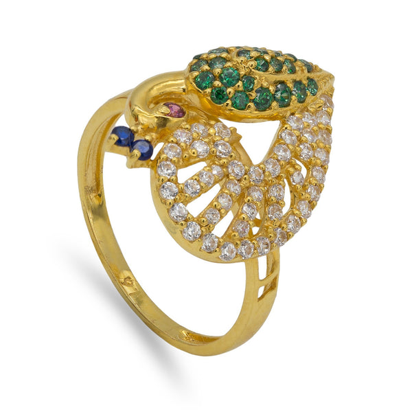 22K Yellow Gold Swarovski Pavé Peacock Ring | 22K Yellow Gold Swarovski Pavé Peacock Ring for women. Gorgeous gold ring featuring an open patte...