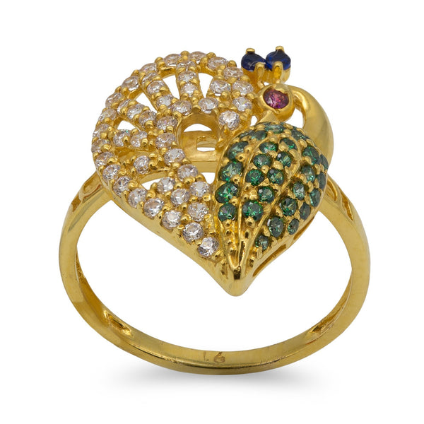22K Yellow Gold Swarovski Pavé Peacock Ring | 22K Yellow Gold Swarovski Pavé Peacock Ring for women. Gorgeous gold ring featuring an open patte...