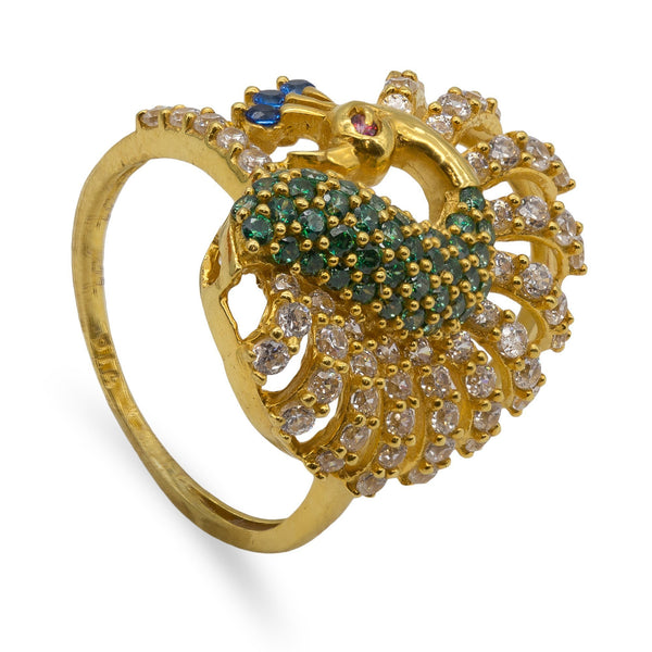 22K Yellow Gold Swarovski Pavé Peacock Ring | 22K Yellow Gold Swarovski Pavé Peacock Ring for women. Gorgeous gold ring featuring an open patte...