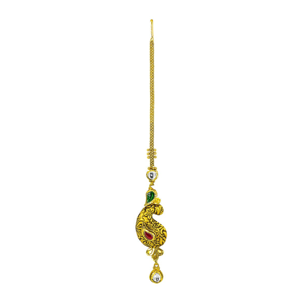 22K Antique Gold Tikka W/ Emerald, Ruby, & Kundan | 22K Antique Gold Tikka W/ Emerald, Ruby, & Kundan for women. This beautiful traditional tikka...