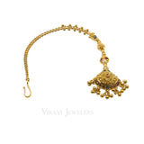 22K Yellow Gold Tikka Headpiece W/ Drop Bead Balls | 22K Yellow Gold Tikka Headpiece W/ Drop Bead Balls for women. Beautifuly handcrafted filigree car...