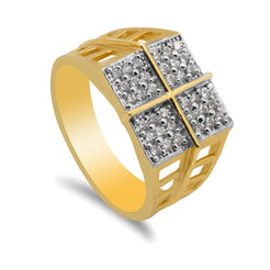 22K Multitone Gold Geometric Ring W/ Cubic Zirconia for Men