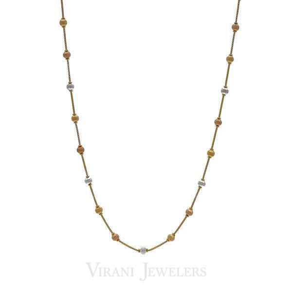 22K Yellow Gold Chain Necklace W/ Tri Tone Gold Ball Accents | 22K Yellow Gold Chain Necklace W/ Tri Tone Gold Ball Accents for women. Necklace features a box l...