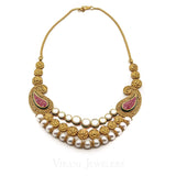 22K Antique Gold KundanNecklace & Earring Set W/ Pearl & Hand-Painted Accents | 22K Antique Gold KundanNecklace & Earring Set W/ Pearl & Hand-Painted Accents for women. ...