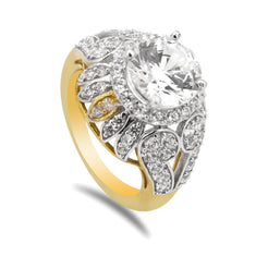 22K Two Tone Gold Art Deco Cocktail Ring W/ Cubic Zirconia