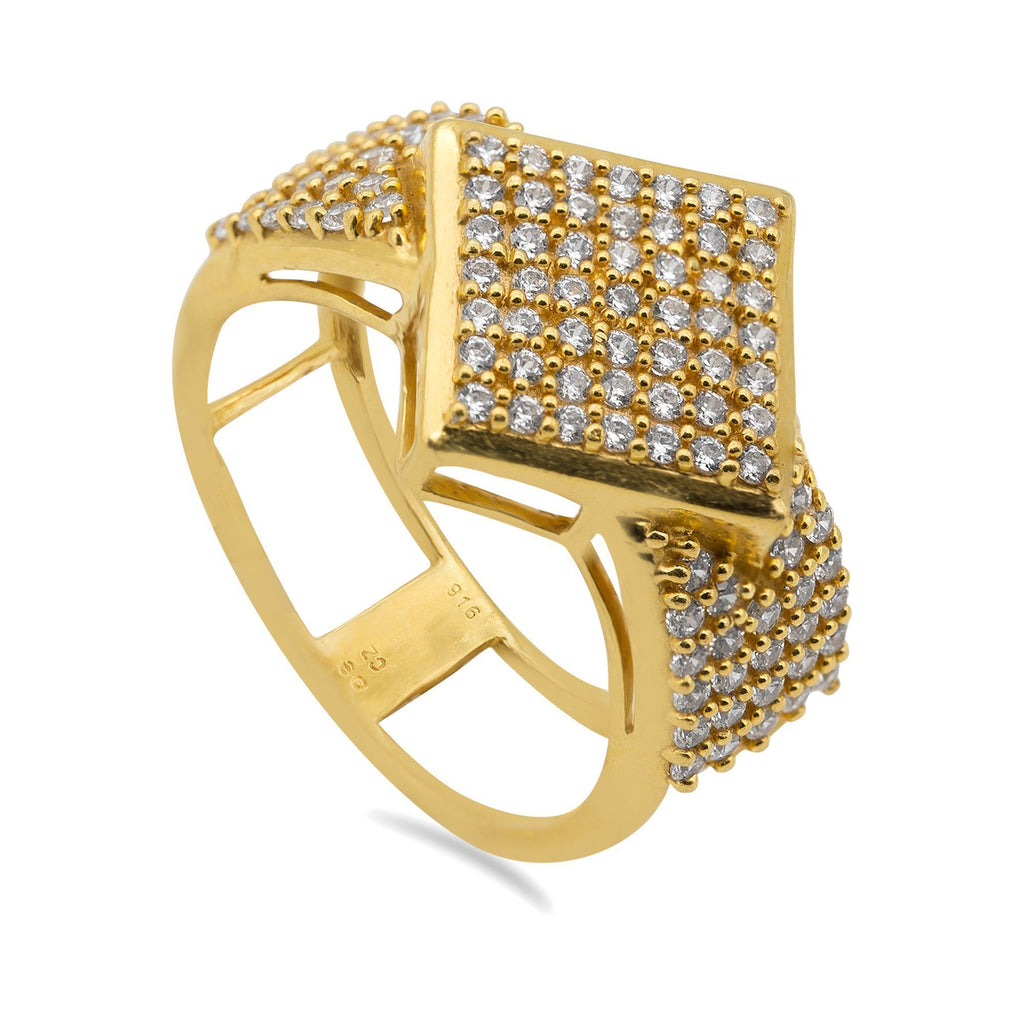 22K Yellow Gold Cubic Zirconia Pavé Ring for Men | 22K Yellow Gold Cubic Zirconia Pavé Ring for Men. Stunning men's ring features a thick band with ...
