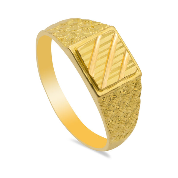 22K Yellow Gold Ring W/ Diamond Cut Square for Men | 22K Yellow Gold Ring W/ Diamond Cut Square for Men. Gorgeous gold ring has a textured band which ...