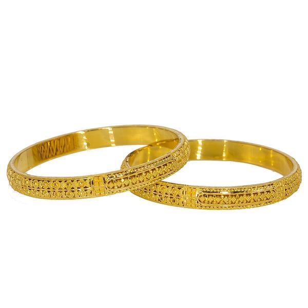 Set of two stunning 22K yellow gold bangles from Virani Jewelers with intricate beaded filigree. | Add beautiful 22K gold to your outfits with this set of two yellow gold bangles from Virani Jewel...