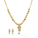 22K Yellow Gold Beaded Necklace & Earrings W/ Cubic Zirconia, Ruby, & Emerald Stones | 22K Yellow Gold Beaded Necklace & Earrings W/ Cubic Zirconia, Ruby, & Emerald Stones for ...