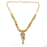 22K Yellow Gold Beaded Necklace & Earrings W/ Cubic Zirconia, Ruby, & Emerald Stones | 22K Yellow Gold Beaded Necklace & Earrings W/ Cubic Zirconia, Ruby, & Emerald Stones for ...