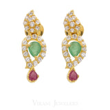 22K Yellow Gold Beaded Necklace & Earrings W/ Cubic Zirconia, Ruby, & Emerald Stones | 22K Yellow Gold Beaded Necklace & Earrings W/ Cubic Zirconia, Ruby, & Emerald Stones for ...