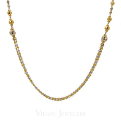22K Yellow & White Gold Beaded Chain Necklace W/Multi Size Bead Accents