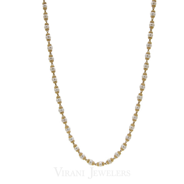 Pearl Necklace W/22K Yellow Gold Beaded Ball Accents | Pearl Necklace W/22K Yellow Gold Beaded Ball Accents for women. Stunning necklace with a unique b...